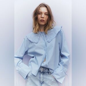 H&M poplin blouse with eyelet embroidery